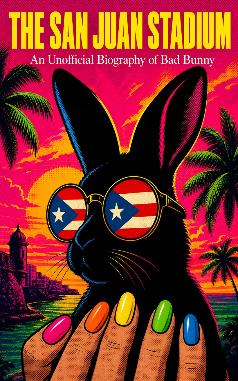 Cover of The San Juan Stadium, a biography of Bad Bunny